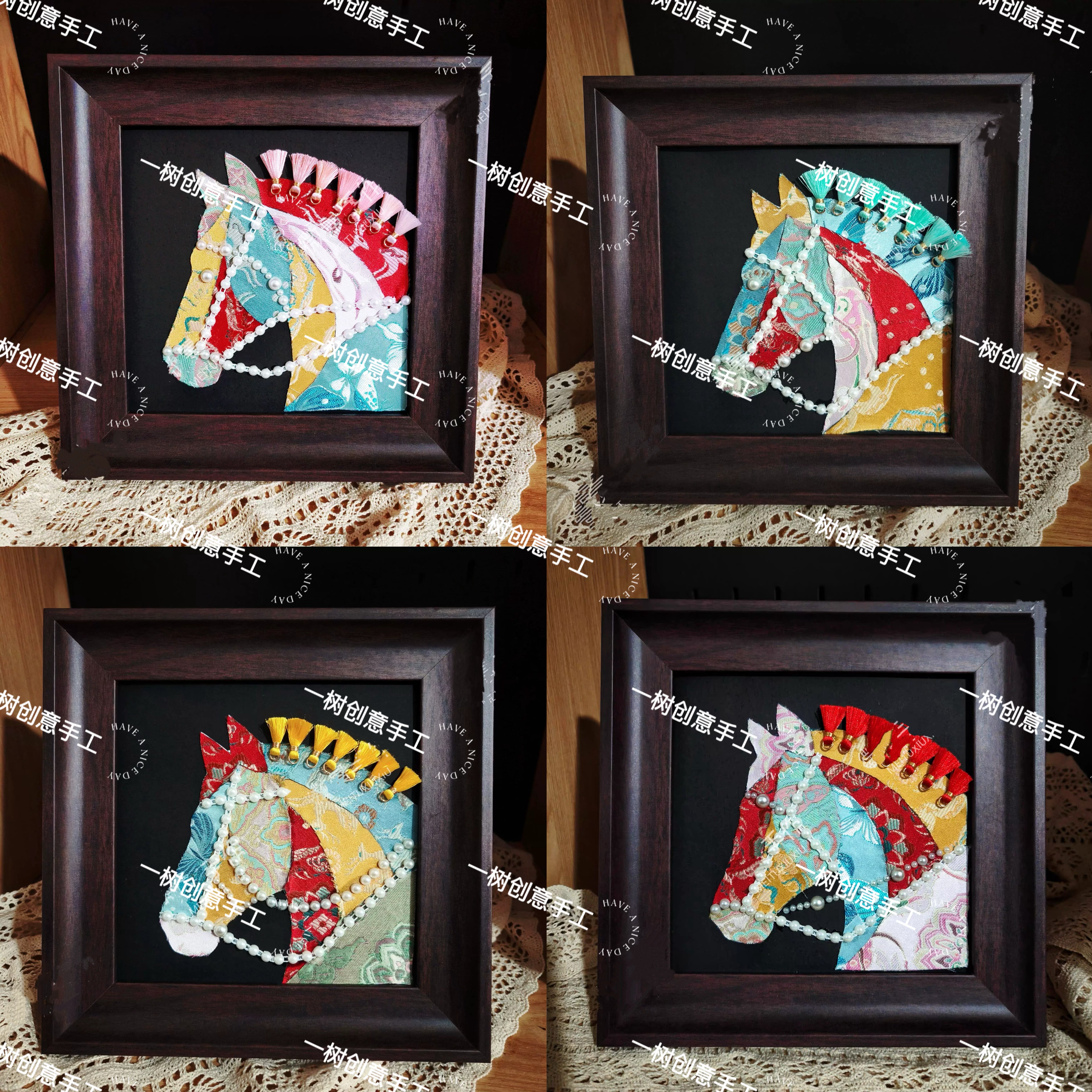 马年拼布非遗宋锦珍珠DIY装饰画手工材料包新中式研学带工具教程