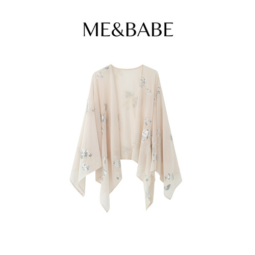 女士植物花卉印花披肩浅粉色长方形装饰防晒纱质披肩-ME6SS9036