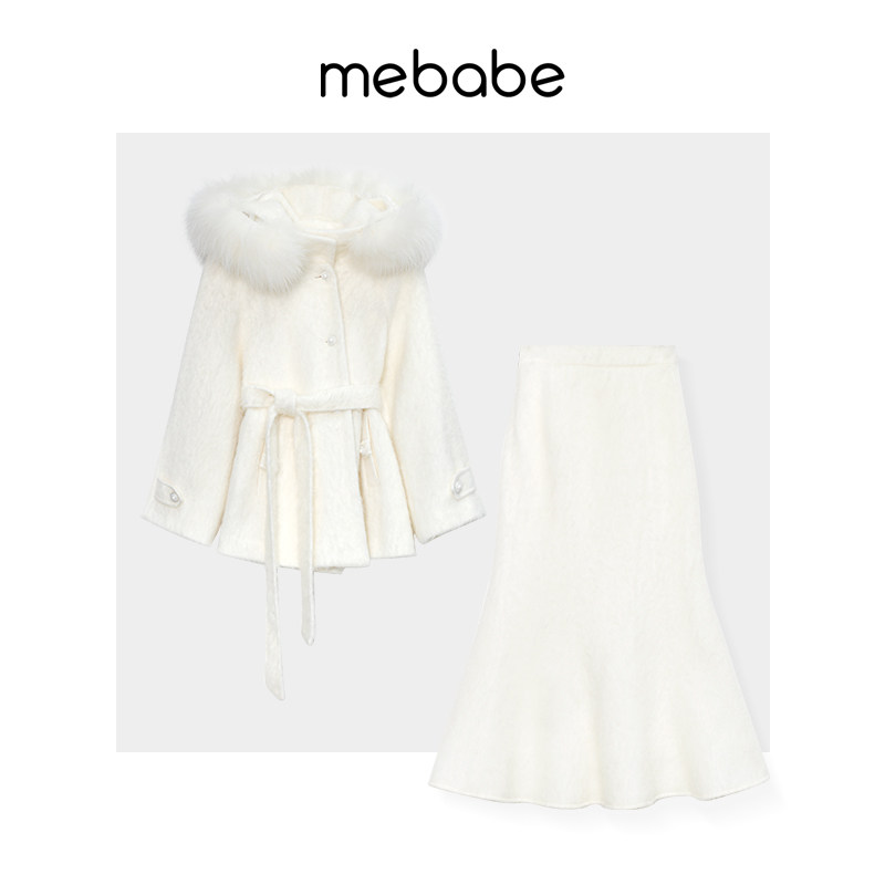 【书婷专享】绒絮•奶白毛绒领肌理套装收腰过膝鱼尾文艺25DK8020,女装/女士精品,毛呢外套,淘宝优惠券,粉丝福利购,淘宝优惠卷