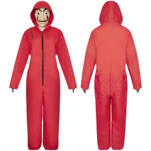 万圣节cospla服装纸钞屋Dali达利红色连体衣小丑服恐怖面具亲子演