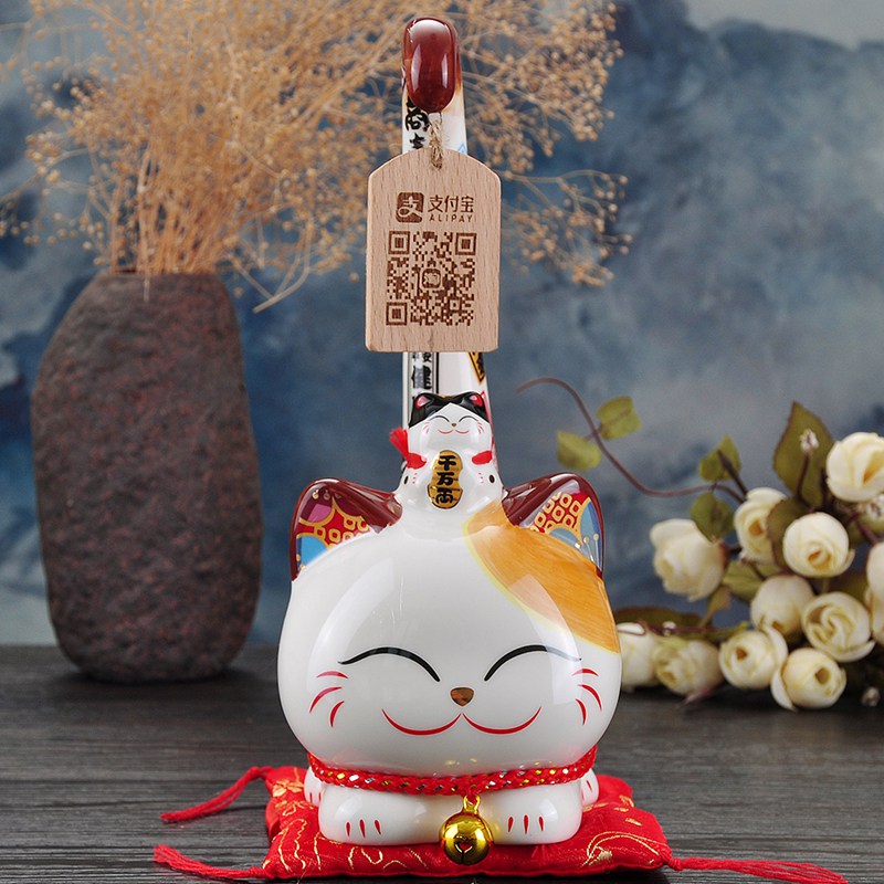 金石工坊招财猫正品陶瓷长尾猫家居店铺办公装饰摆件礼物开业送礼