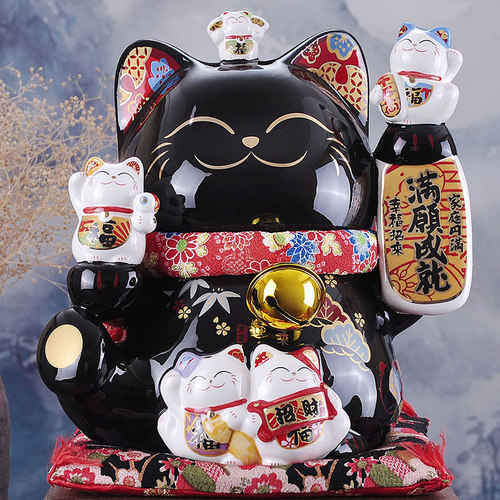 金石工坊黑色发财猫储存钱罐