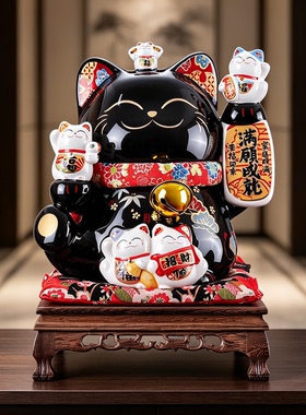 金石工坊黑色发财猫储存钱罐