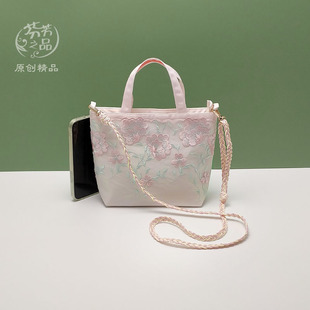 芬芳之品原创蕾丝刺绣休闲小布包时尚中式清新粉复古绣花包蓝紫色