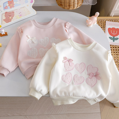 女童甜美秋季卫衣爱心绣花上衣潮