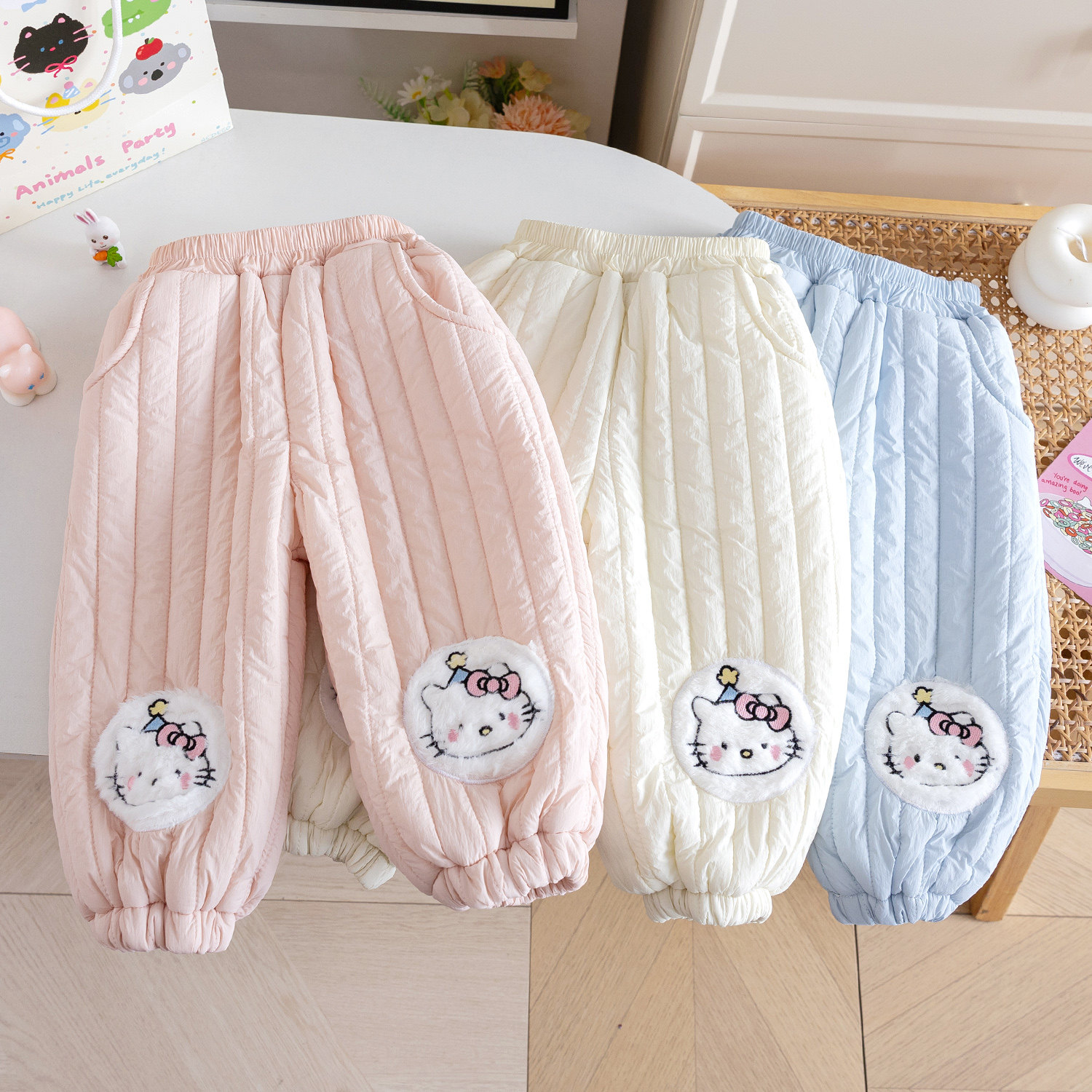 女童夹棉保暖裤冬季新款毛绒小猫贴布长裤女宝加绒加厚糖果色裤子,童装/婴儿装/亲子装,裤子,淘宝优惠券,粉丝福利购,淘宝优惠卷