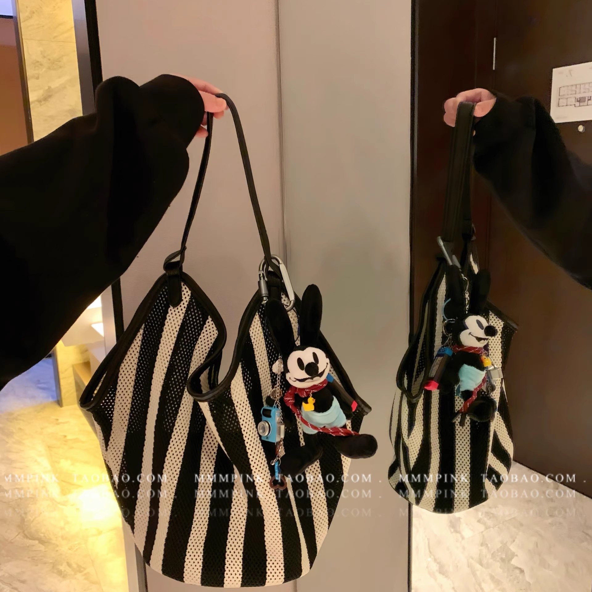 小众设计时髦大容量条纹单肩编织沙滩旅行网包休闲菜篮子托特包