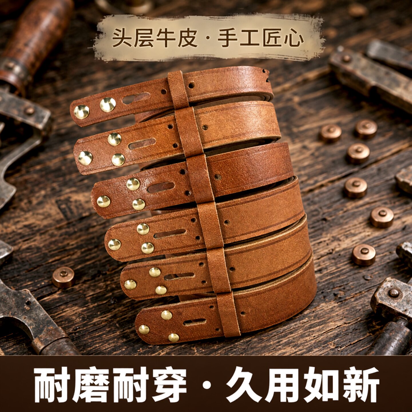 头层牛皮皮带男士真皮带条皮腰带老式手工牛皮电工带针扣裤带男