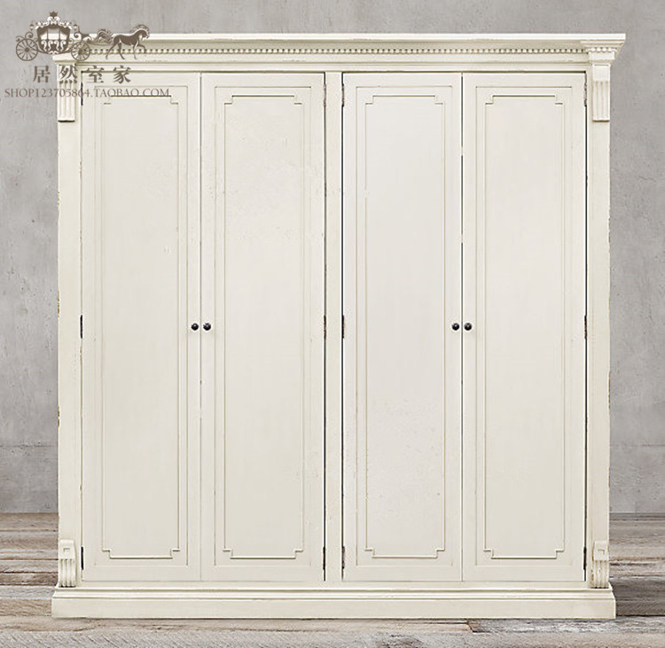 法式风复古做旧橡木两门储物柜