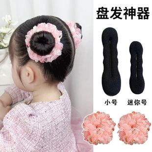 小女孩可爱清凉丸子头海绵盘发器轻柔不伤发软绵雪纱花丸子头发圈