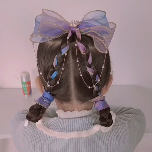 质流苏幻彩渐变蝴蝶结飘带发夹