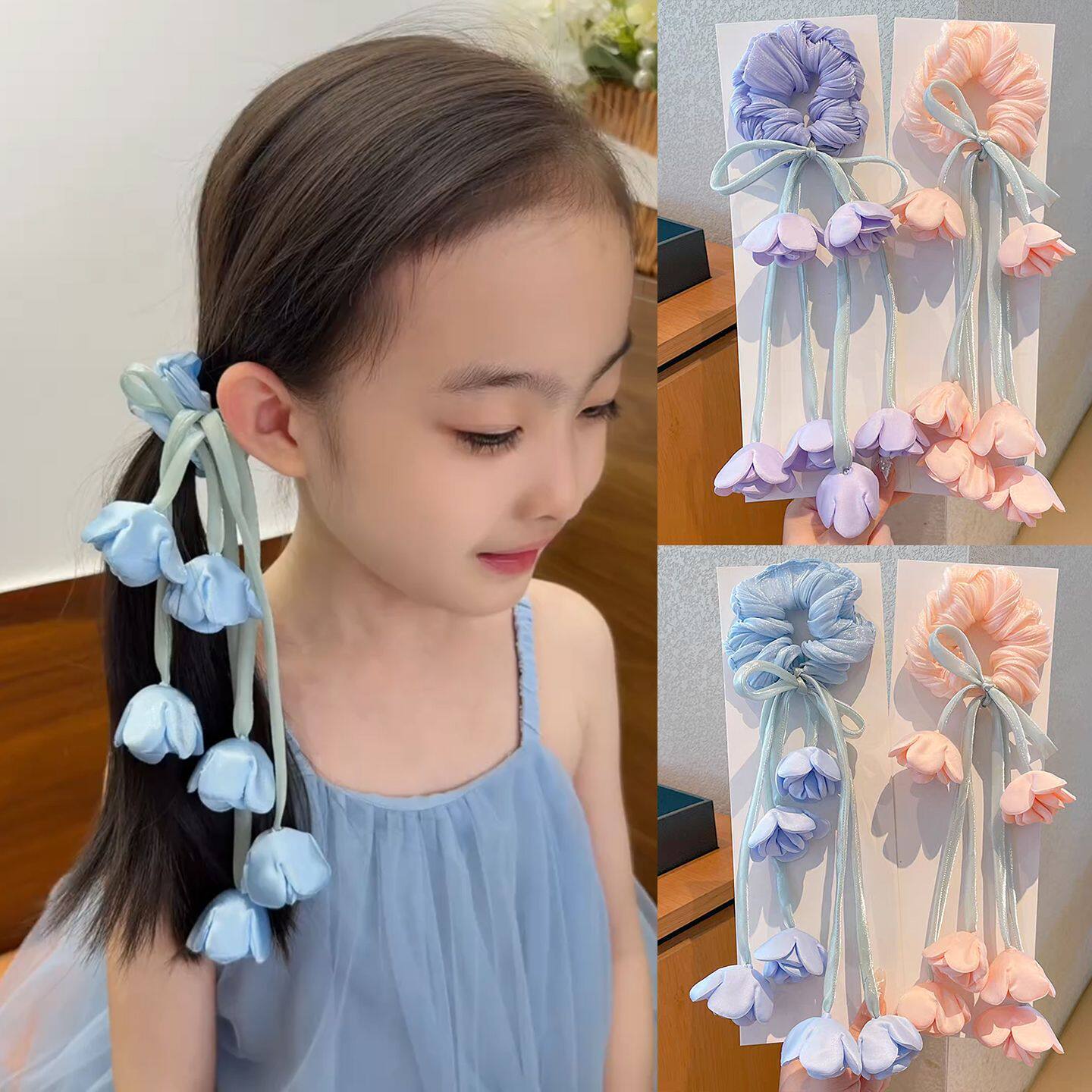 铃兰花大肠发圈春天扎马尾花朵发绳女气质流苏飘带扎头发头绳发饰