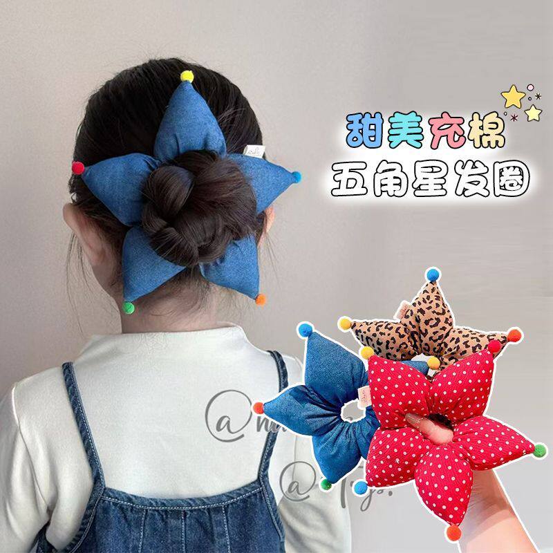 可爱海绵波点星星大肠发圈女丸子头绳甜美扎头发绳新款高弹力发饰