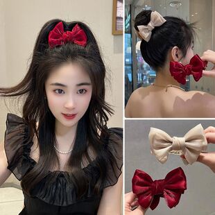 亲子高品质微光缎面双面蝴蝶结抓夹快捷简单丸子头发饰高马尾发夹