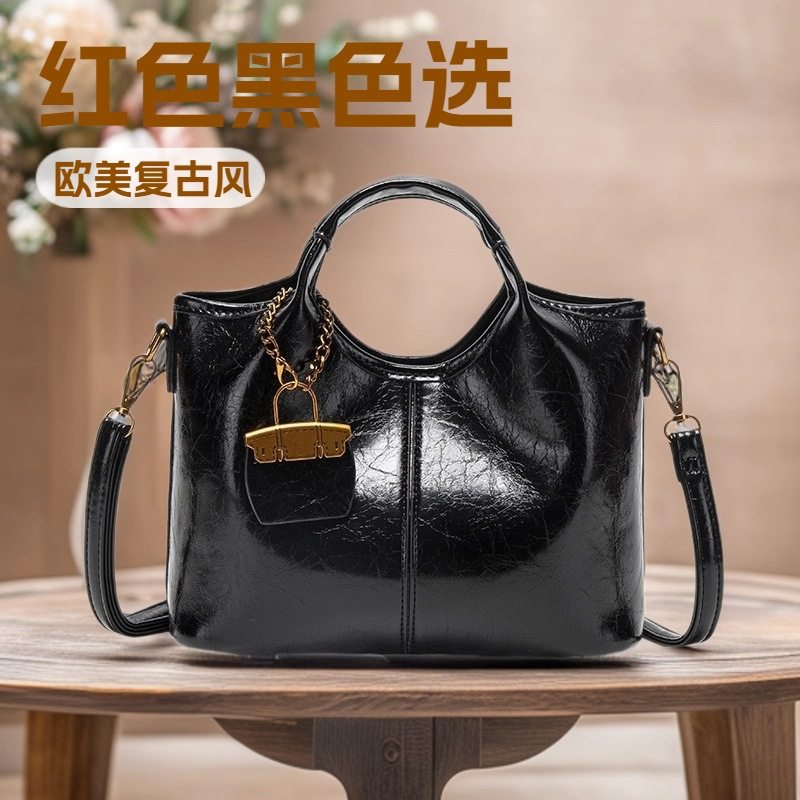 2026新款复古时尚油蜡皮水桶包大容量手提斜挎女包高级质感子母包,箱包皮具/热销女包/男包,单肩包,淘宝优惠券,粉丝福利购,淘宝优惠卷