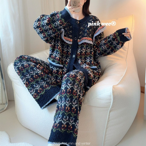 花边软绵绵加厚睡衣长袖套装女