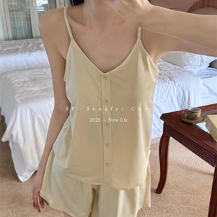 夏季 带胸垫睡衣女宽松甜美可外穿家居服 新款 性感冰丝吊带短裤