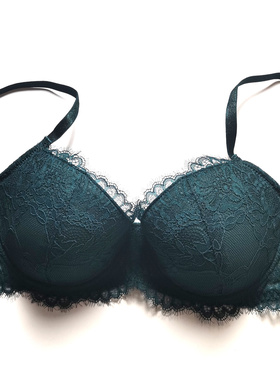 303234ABCDE小围城内衣黑色墨绿蕾丝性感薄款大胸显小有钢圈文胸