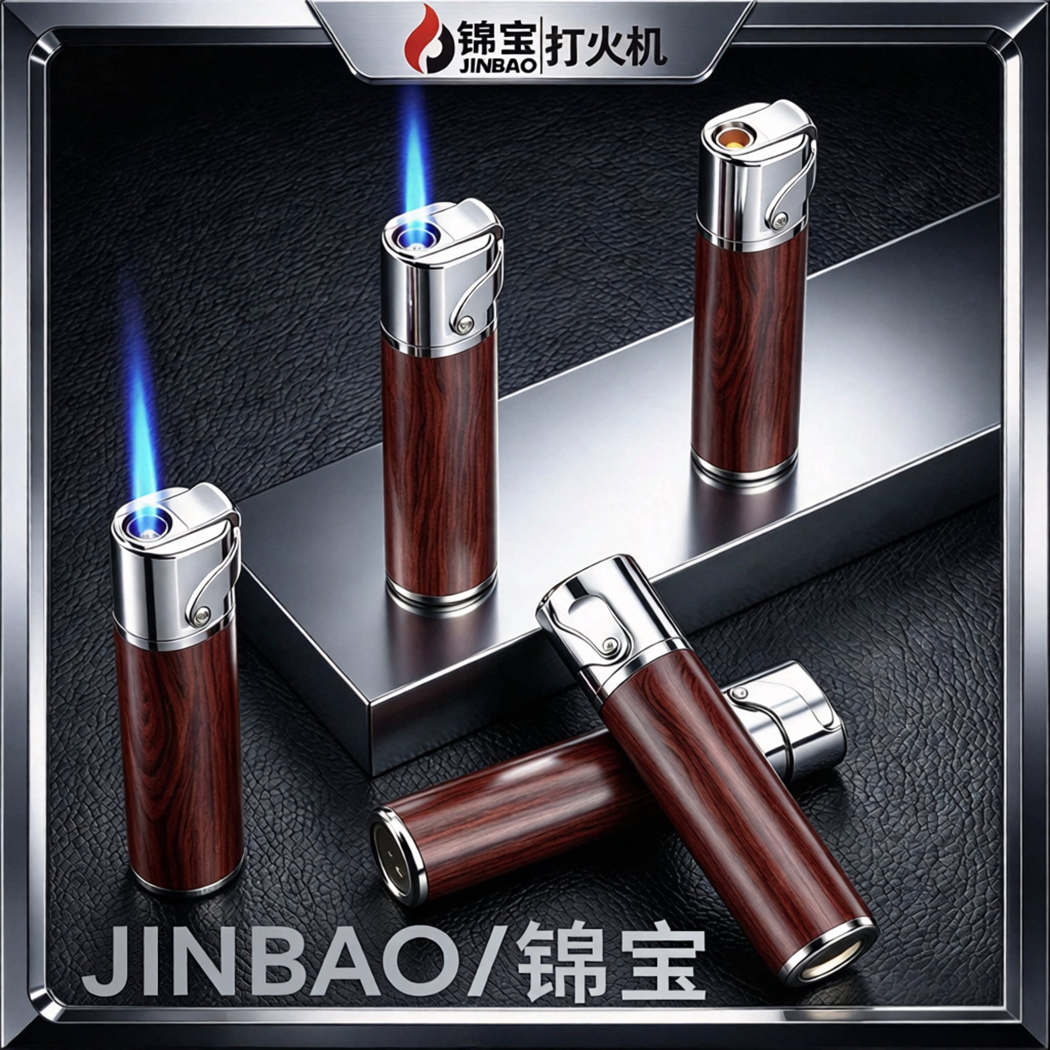 锦宝新款创意个性金属防风打火机蓝焰直冲充气高档送礼商超批发