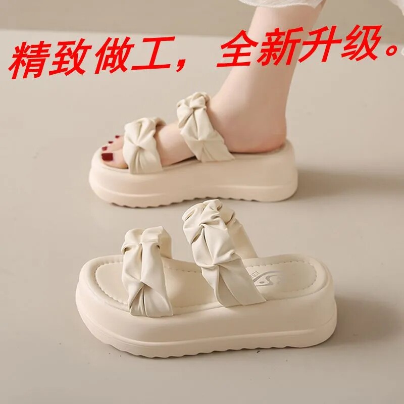 厚底凉拖鞋女夏季外穿2025新款时尚一字拖仙女风增高休闲沙滩凉鞋