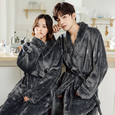 2025秋冬新款情侣浴袍加绒加厚款