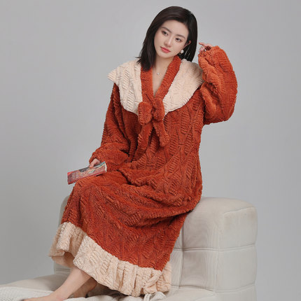 珊瑚绒睡袍女秋冬季加厚长款浴衣性感甜美可爱法兰绒家居服可外穿