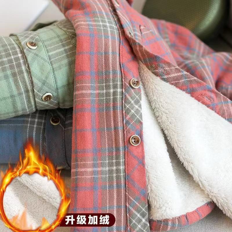 男童加绒衬衣宝宝加厚保暖长袖上衣纯棉外套洋气韩版儿童春秋格子