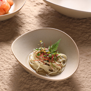 原土陶瓷沙拉碗不规则深盘复古甜品碗无釉钵碗凉菜碗装菜碗西餐碗