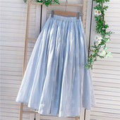 春夏棉麻印花半身裙女中长款 文艺宽松碎花松紧百褶长裙子 2026新款