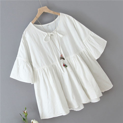 蓬蓬a字甜美风提花喇叭袖娃娃衫