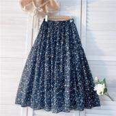 自制2026春夏季 半身裙 女裙复古碎花精品雪纺百褶裙显瘦a字中长款