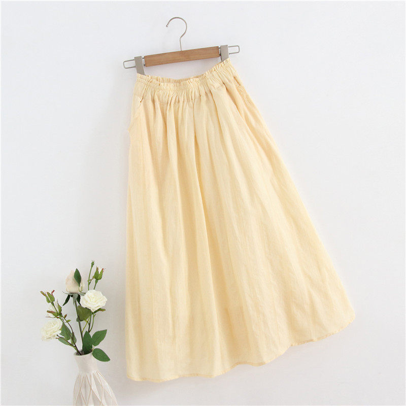 自制2025春夏季半身裙女纯棉提花条纹柔软糯米a字裙口袋中长款裙,女装/女士精品,半身裙,淘宝优惠券,粉丝福利购,淘宝优惠卷