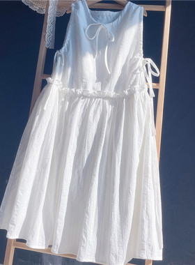 品质做工2026白色提花背心内搭外穿裙子夏季棉麻甜美无袖连衣裙女