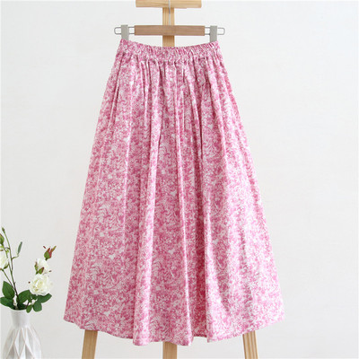 自制花与竹半身中长裙棉碎花甜美