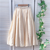 花与竹半身裙2026春夏季 中长裙女超温柔软糯米色棉提花纯色a字裙