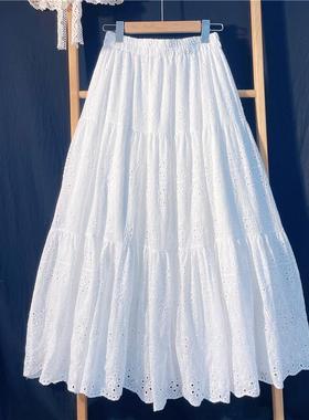 浪漫气质刺绣花边大裙摆棉麻半身裙女2025春夏季超长裙及脚踝88cm