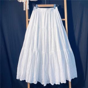 浪漫气质刺绣花边大裙摆棉麻半身裙女2026春夏季 超长裙及脚踝88cm