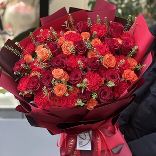 【开县鲜花店实拍】22支红色康乃馨女神节花束生日同城配送