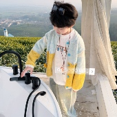 设计师新款 春季 儿童宽松毛衣套装 春和景明撞色织带毛衣开衫