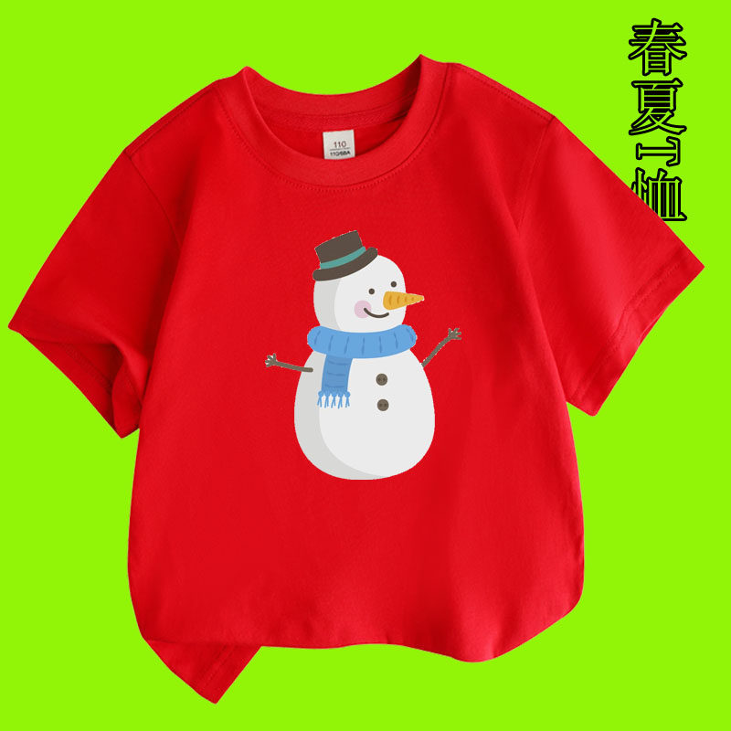 儿童纯棉男童女童孩儿童装夏装雪人短袖t恤2026新款宝宝洋气卡通