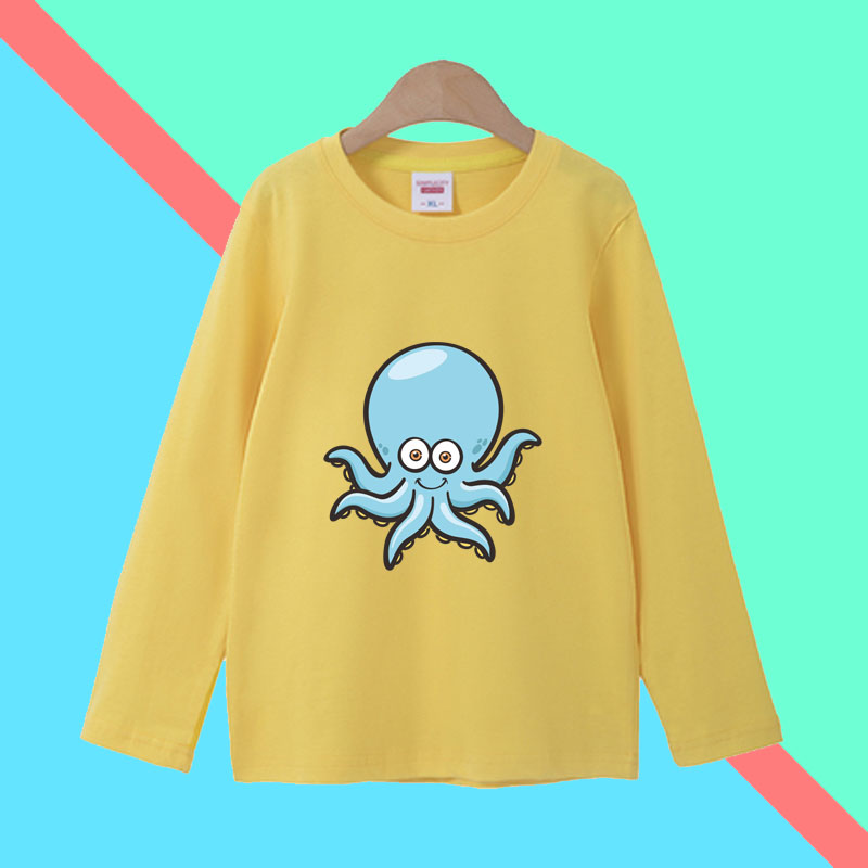 秋季纯棉海洋海底世界 衣服章鱼八爪鱼长袖T恤成人衣服儿童装