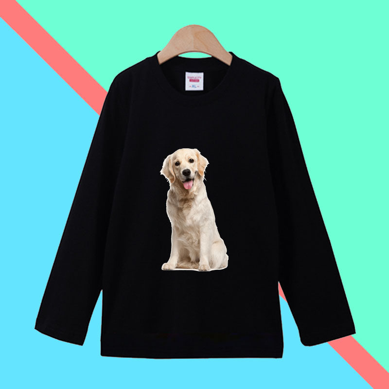 小狗图案t恤儿童男女童黑色长袖纯棉秋季衣服小学生班服幼儿园服