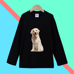 小狗图案t恤儿童男女童黑色长袖纯棉秋季衣服小学生班服幼儿园服