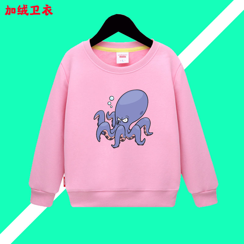 7男女孩8儿童装9岁冬卡通章鱼图案圆领加绒3纯棉4女孩5宝宝6卫衣