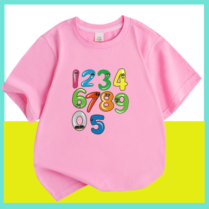 幼儿园纯棉卡通有趣的阿拉伯数字数学123456789短袖T恤衣服儿童装