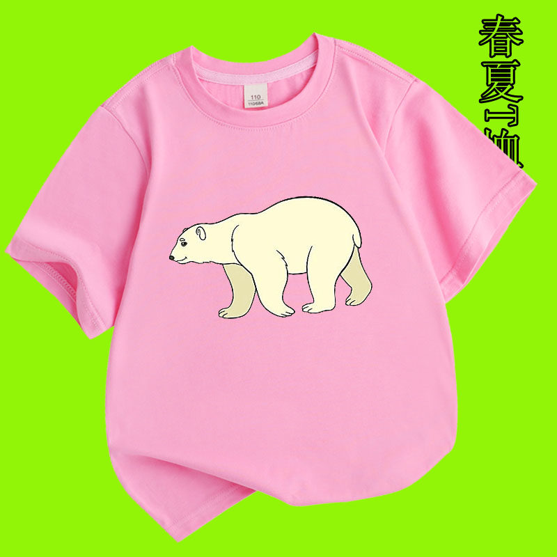 夏季白北极熊图案上衣服儿童短袖T恤男童圆领3-8岁儿童班服小学生