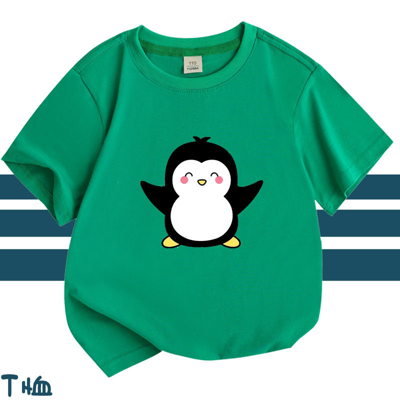 企鹅儿童装纯棉T恤衫学生活动班服亲子装男童女孩动物宝宝短袖衫