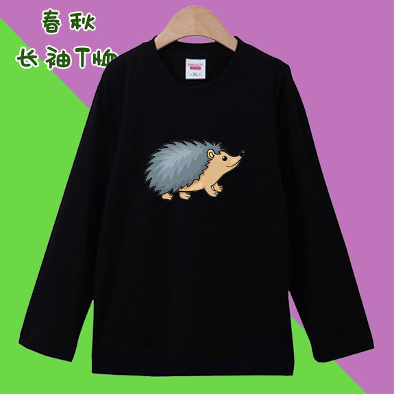 可爱卡通2026动物刺猬 图案长袖T恤衣服儿童装春秋季班服