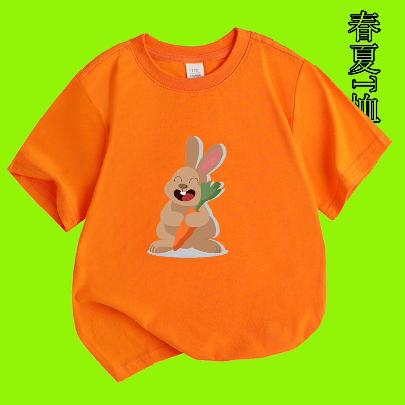 女童夏装T恤款儿童洋气小女孩夏季短袖上衣可爱小兔子胡萝卜衣服