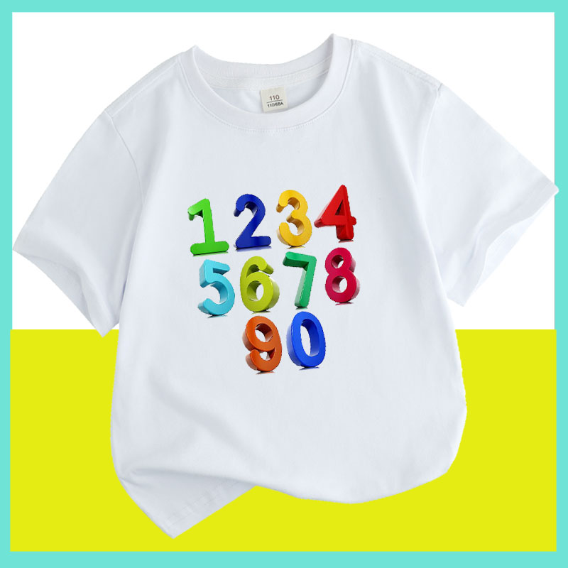 纯棉卡通有趣的阿拉伯数字数学123456789短袖T恤成人衣服男儿童装